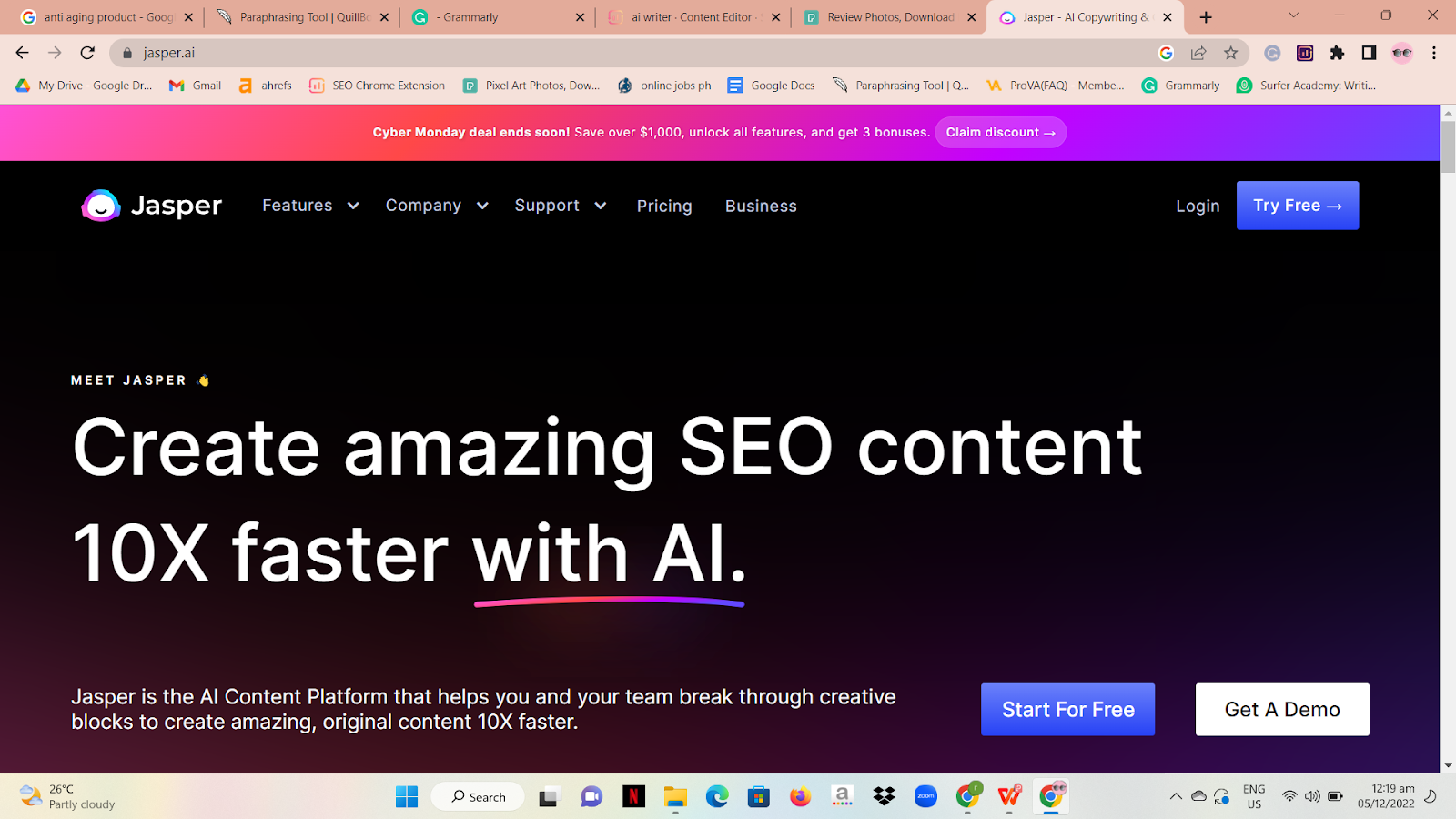 Jasper AI: Jasper.ai is an artificial intelligence (AI) copywriting tool primarily used to create content marketing with less effort. 