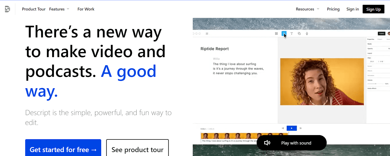 A screenshot of Descript's website