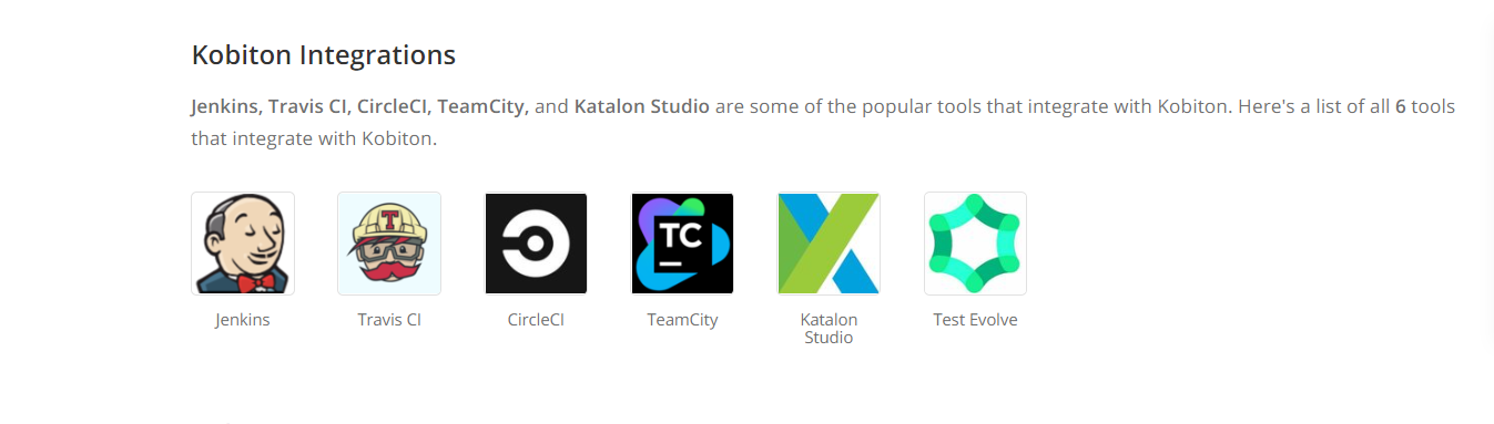 Kobiton Integrations (Photo Credits to Stackshare)