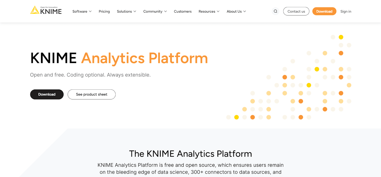 A screenshot of KNIME's website