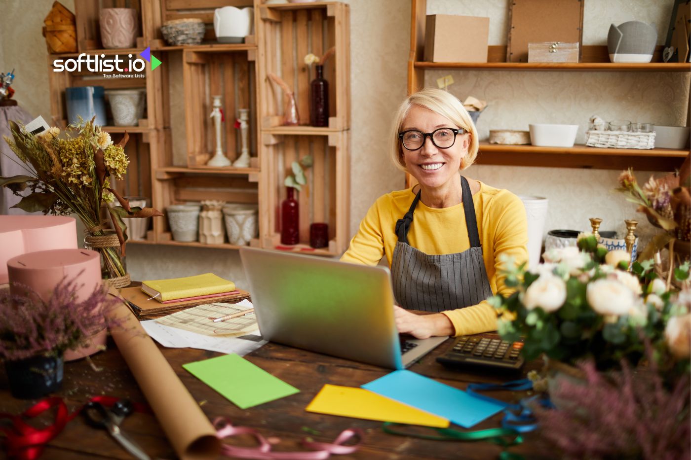 a lady smiling with her laptop
