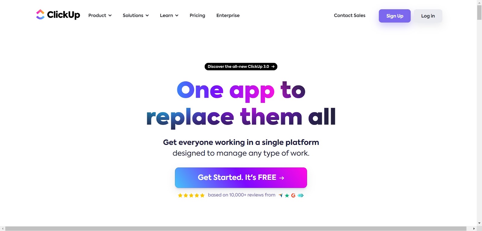 A screenshot of ClickUp's website