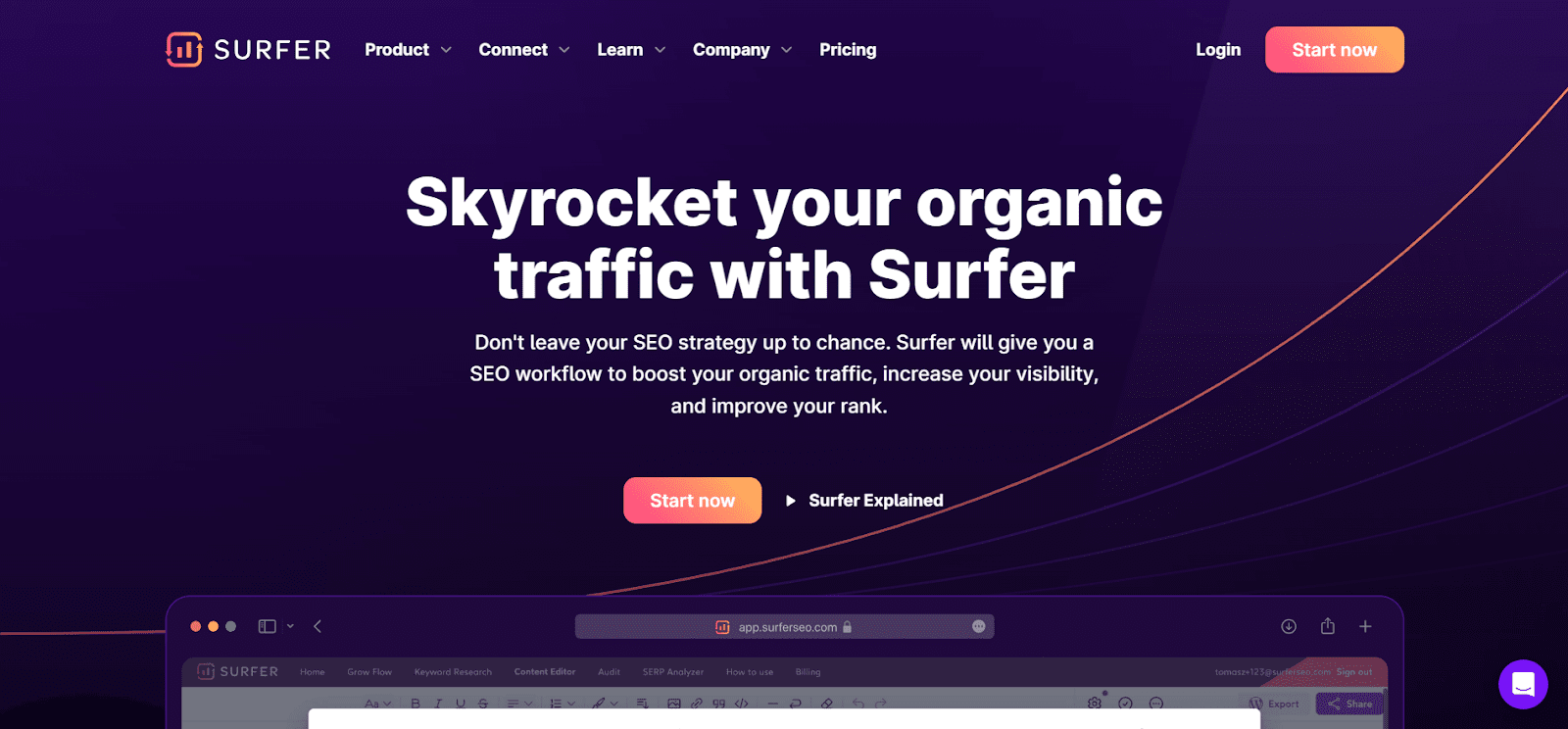 A screenshot of Surfer SEO's Website