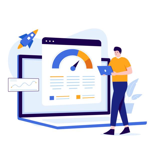 Flat design of fast loaHow Website Speed Testing Tools Workding site test Flat design of fast loading site test. Illustration for websites, landing pages, mobile applications, posters and banners. Trendy flat vector illustration website speed testing stock illustrations