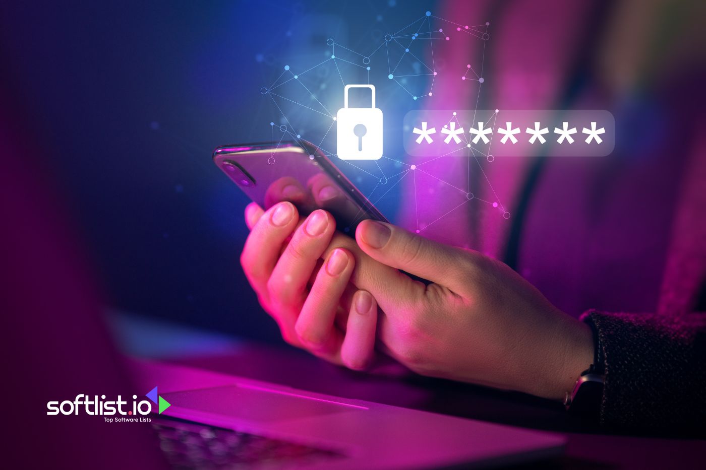 Smartphone security concept with lock and code overlay