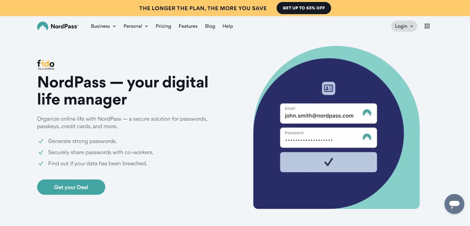 A screenshot of NordPass' website
