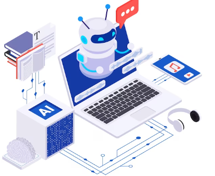 ai powered concept with bot on laptop screen 3d vector illustration
