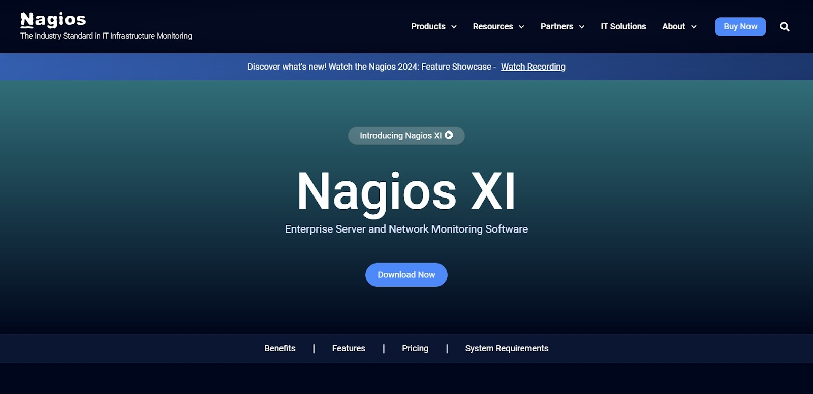 A screenshot of Nagios' website