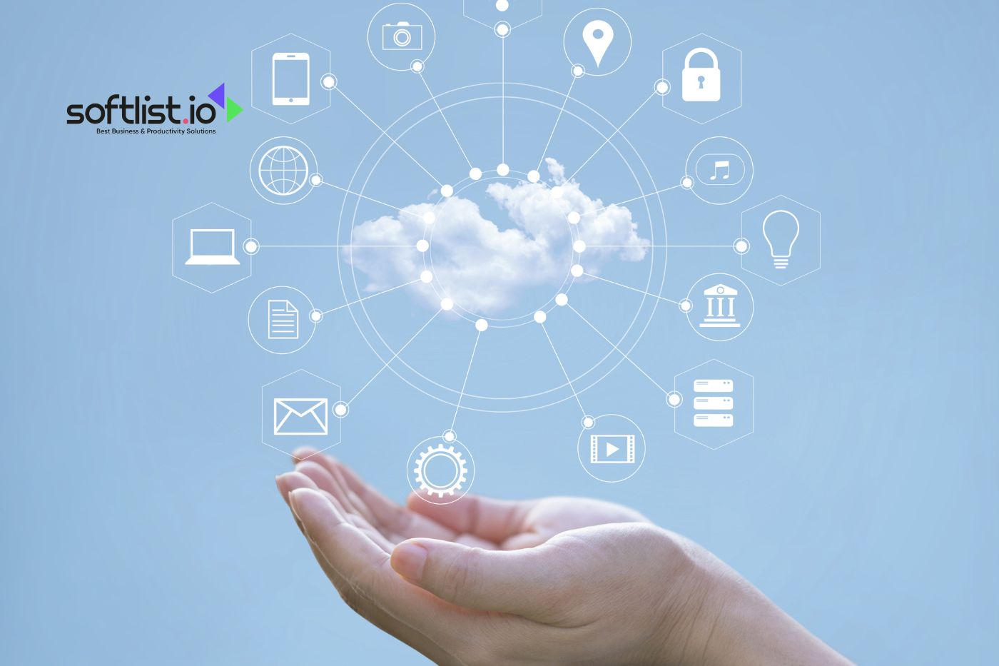 Hand holding cloud computing network