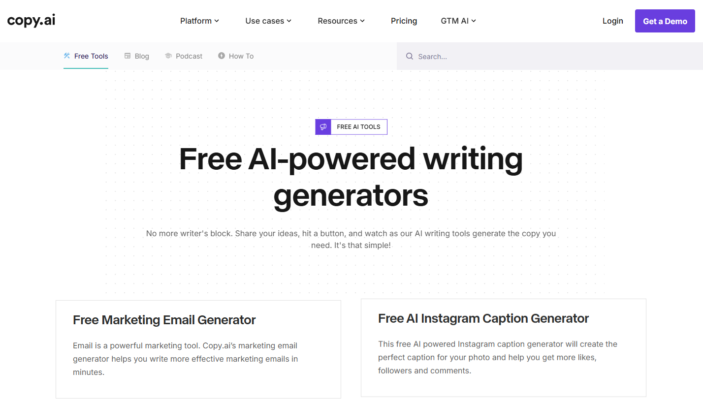 Copy.ai Homepage