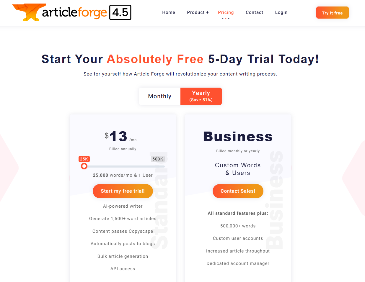 Articleforge Homepage