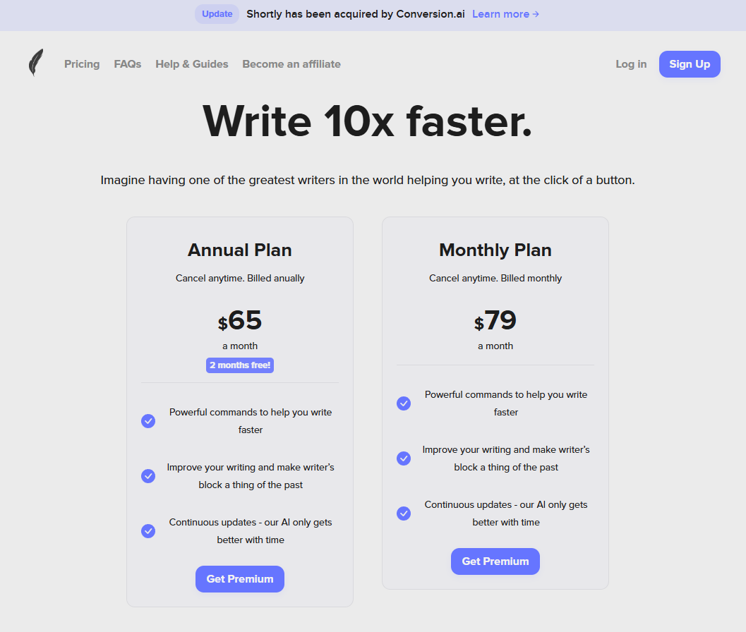 Shortly.ai Pricing