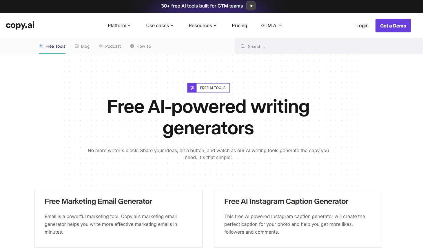 Copy.ai Homepage