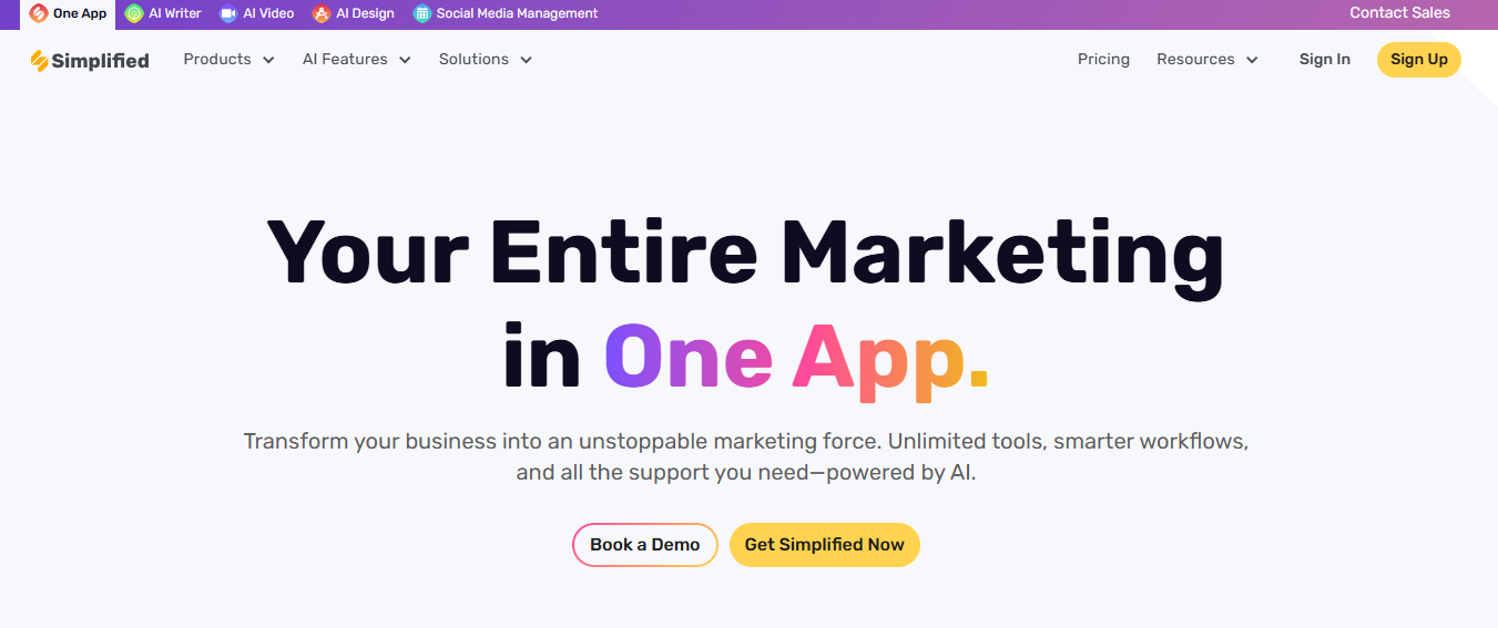 Simplified homepage