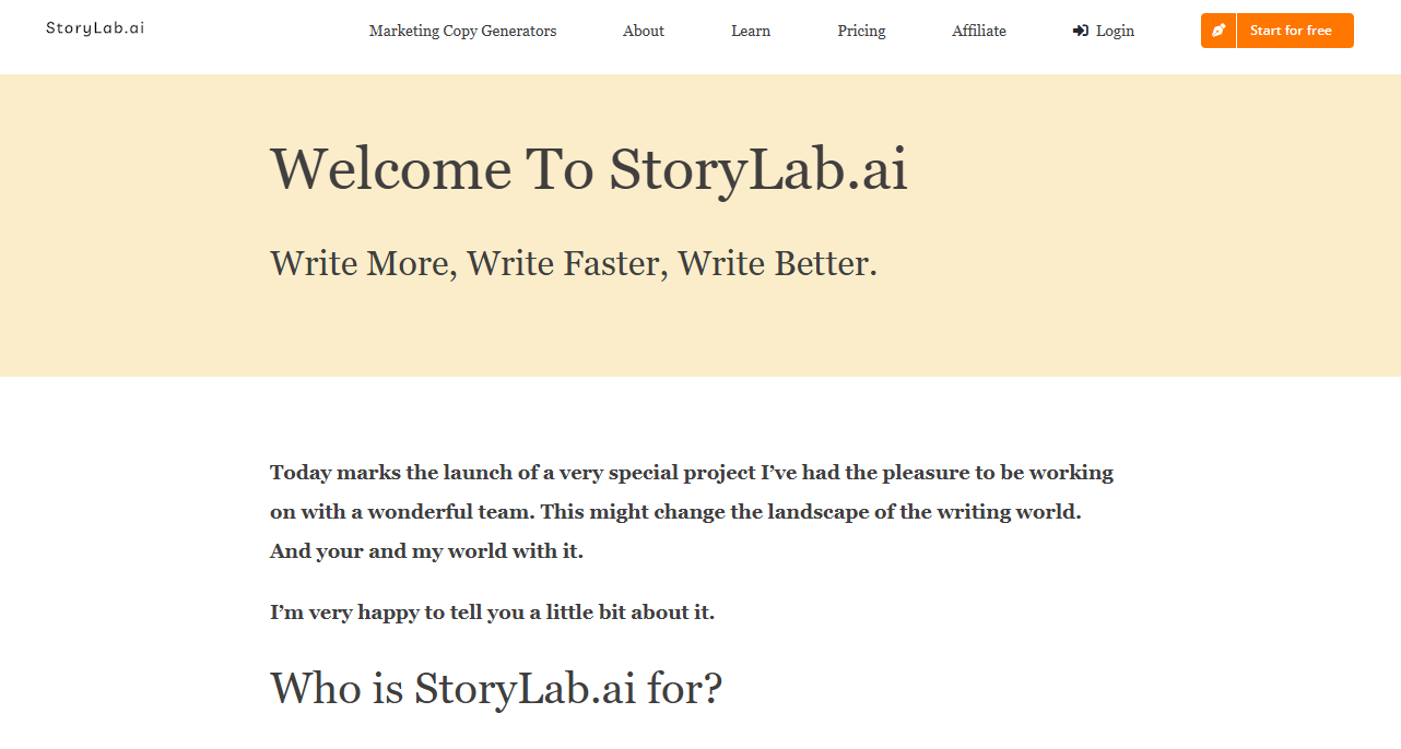 Storylab.ai Homepage
