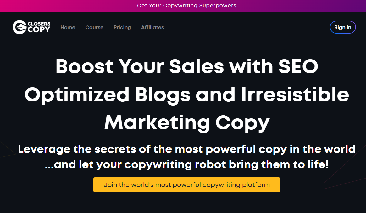 Closercopy Homepage