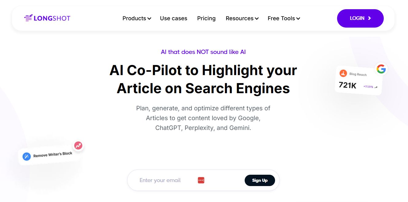 Longshot Homepage