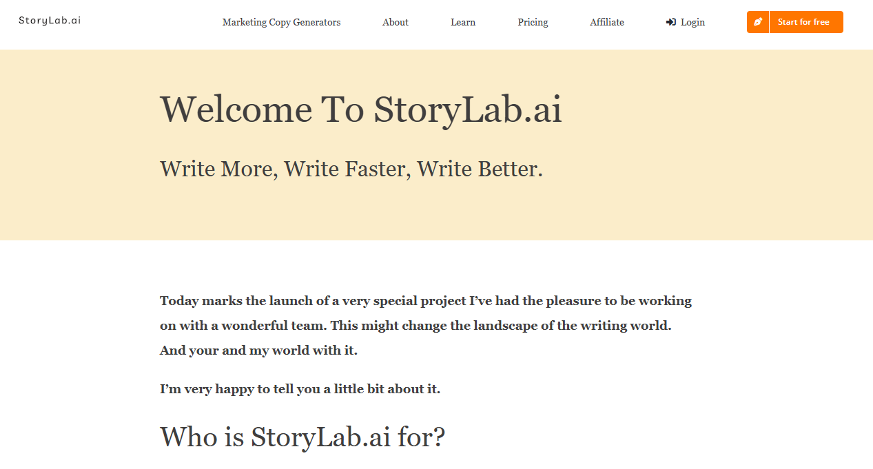Storylab AI Homepage