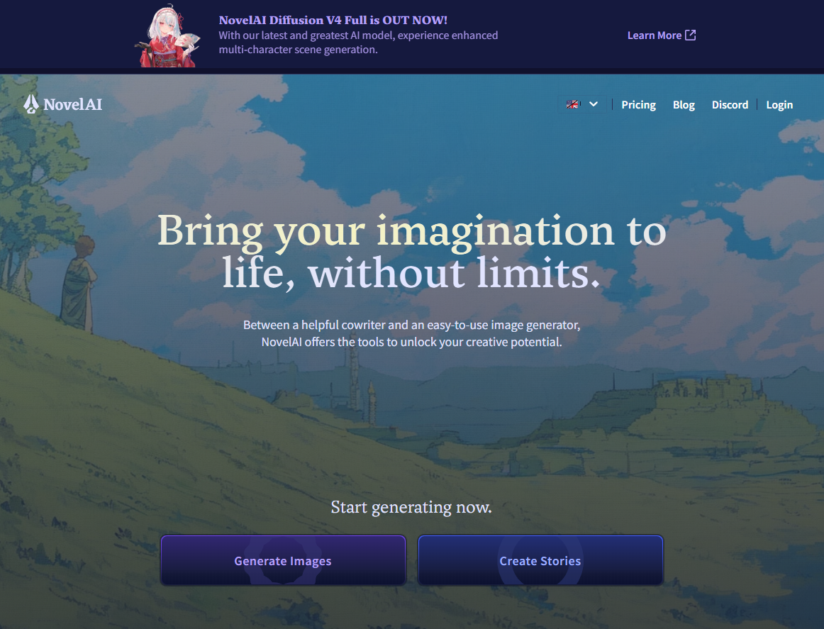 Novel AI Homepage