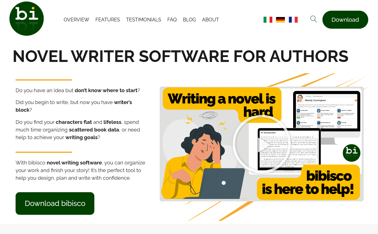 Bibisco novel writer software