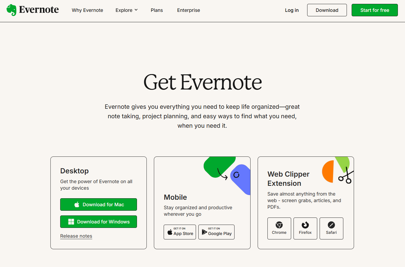 Evernote writing app