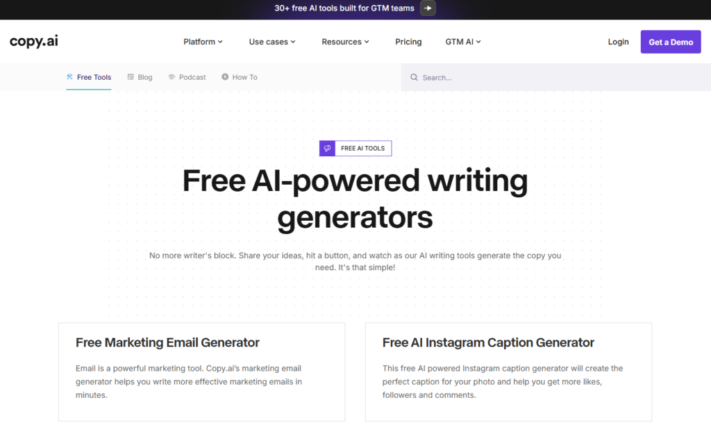 Copy.ai Homepage