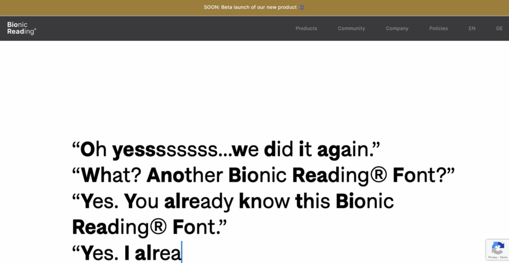 Bionic reading homepage 1
