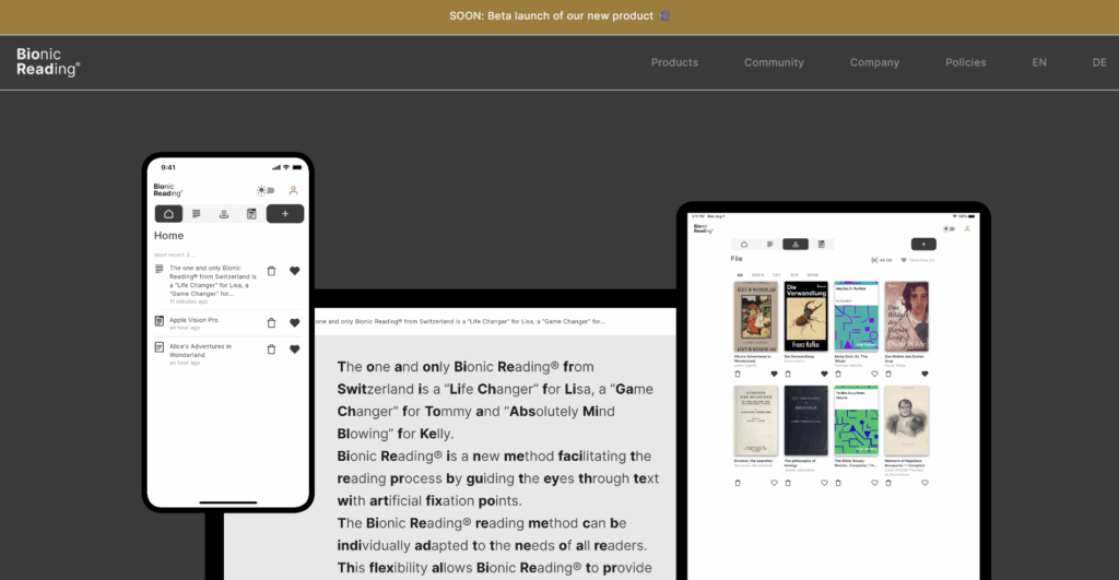 Bionic reading homepage 2