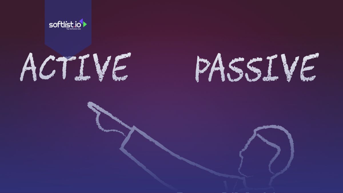 Active and passive words with a person pointing the word active