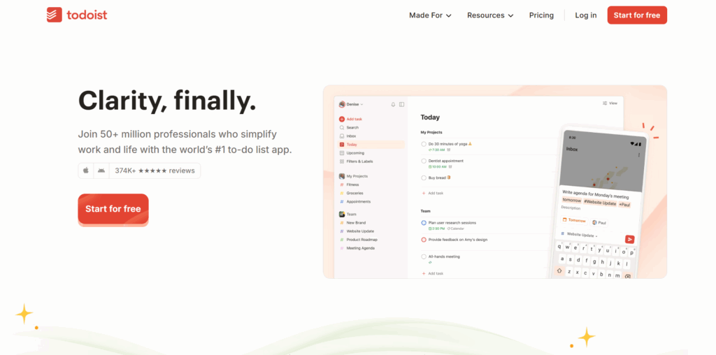 Todoist homepage