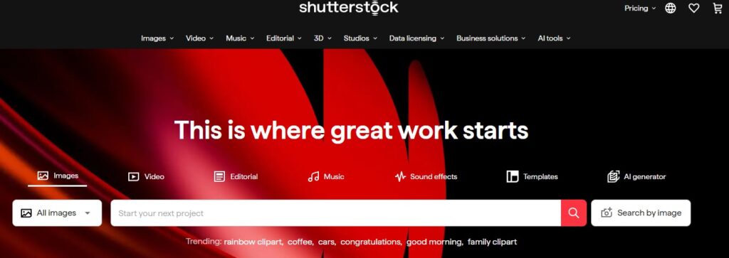 Shutterstock homepage