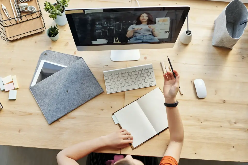 a woman taking an online course