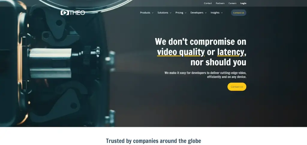 A screenshot of THEOplayer's website
