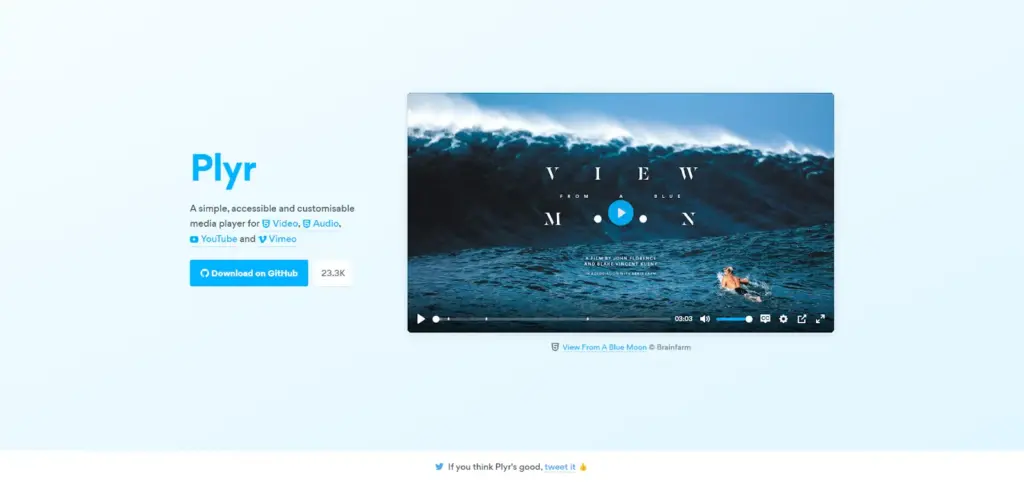 A screenshot of Plyr's website