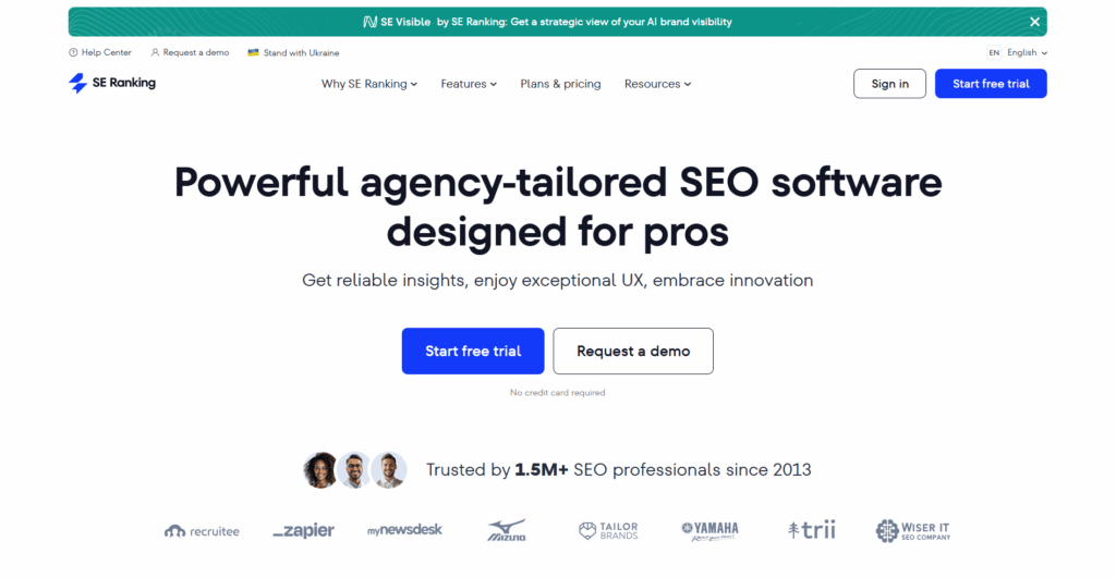 SE Ranking homepage