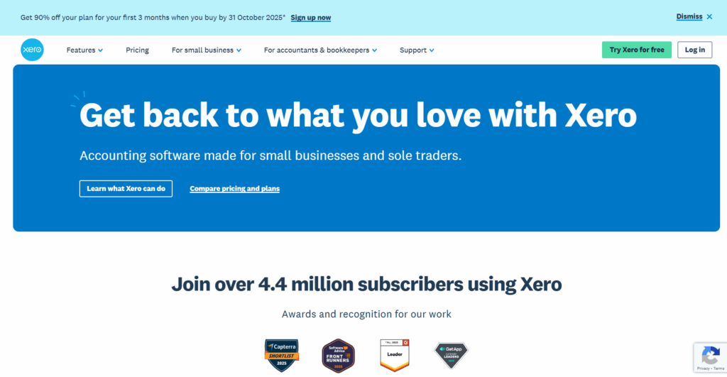 Xero homepage