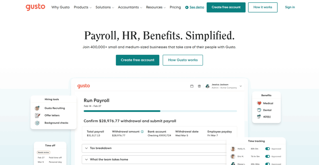 Gusto homepage