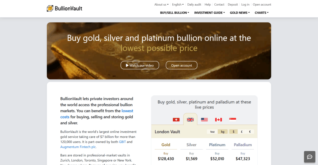 BullionVault homepage