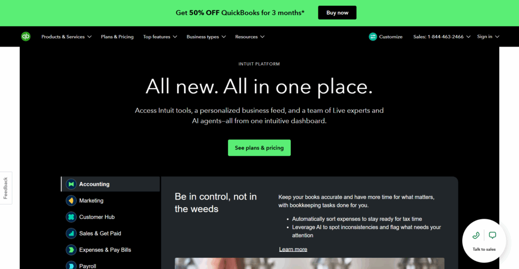 Quickbooks homepage 3