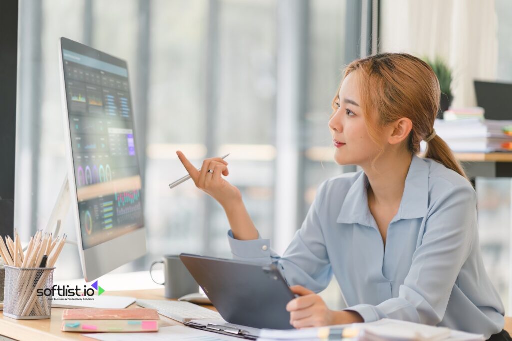 Woman looking at the monitor