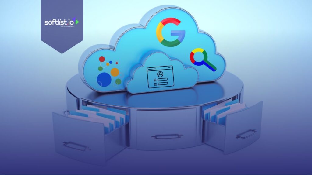 Google Logo in a cloud and drawers with files.