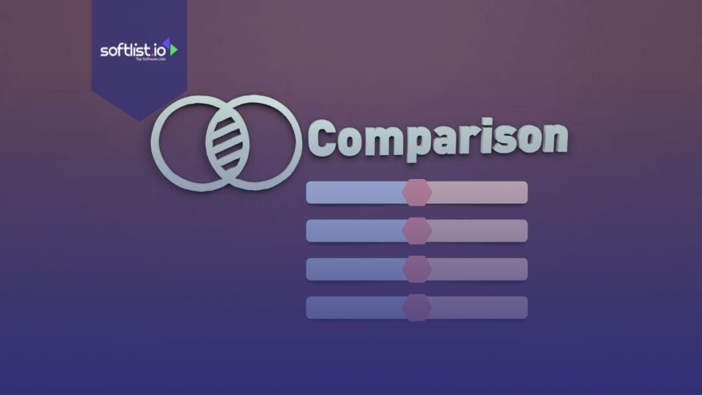 Comparison word in maroon background and table graphics.