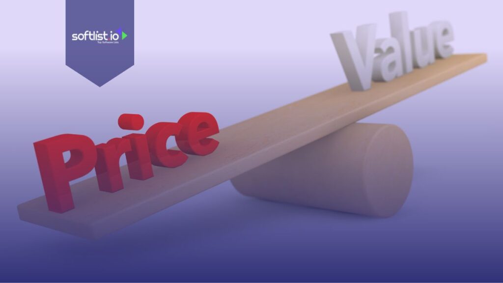 Price and Value balance concept on a light purple background.