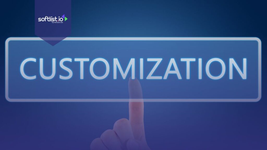 Hand pressing customization button on interface with blue background.