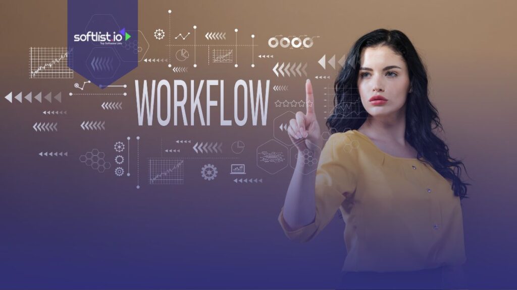 Workflow word with a woman on a brown background.