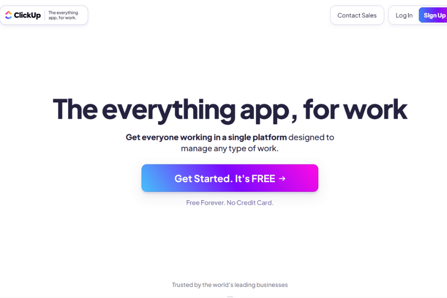 Clickup app homepage