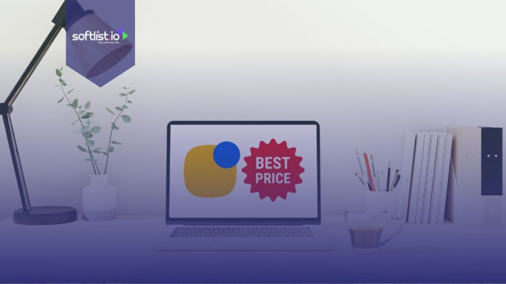 Reply.io logo with Best Price graphics in a laptop screen.