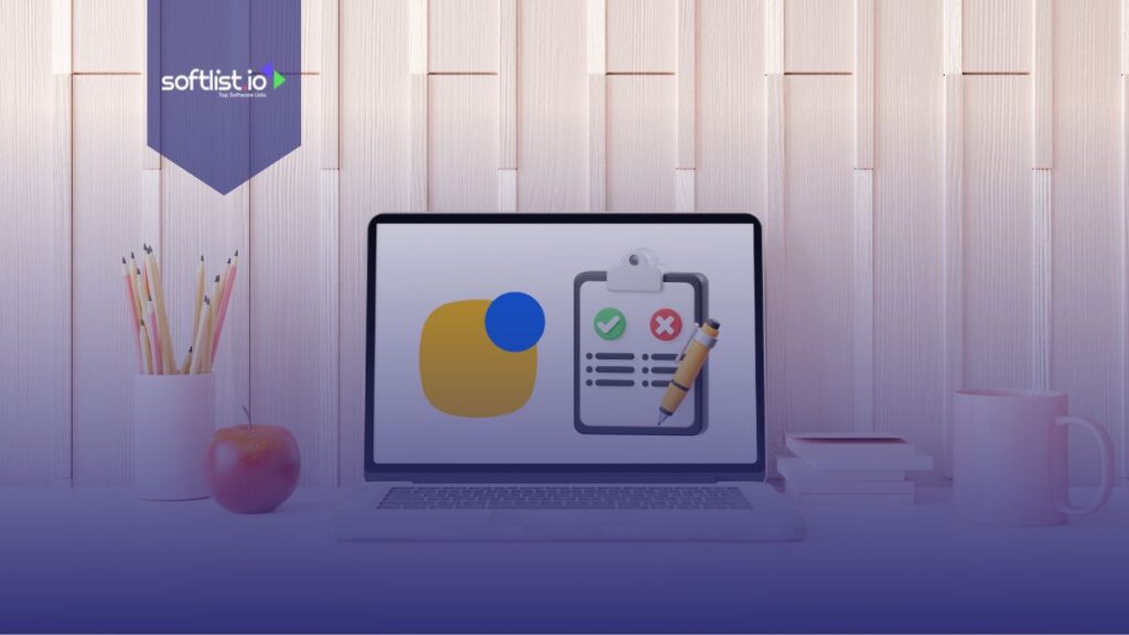 Reply.io logo with a check and an x with a pen in a laptop screen.