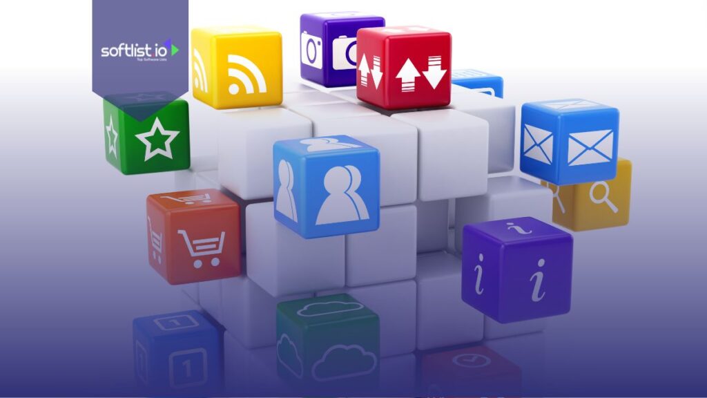 Software icons in cube illustrations.