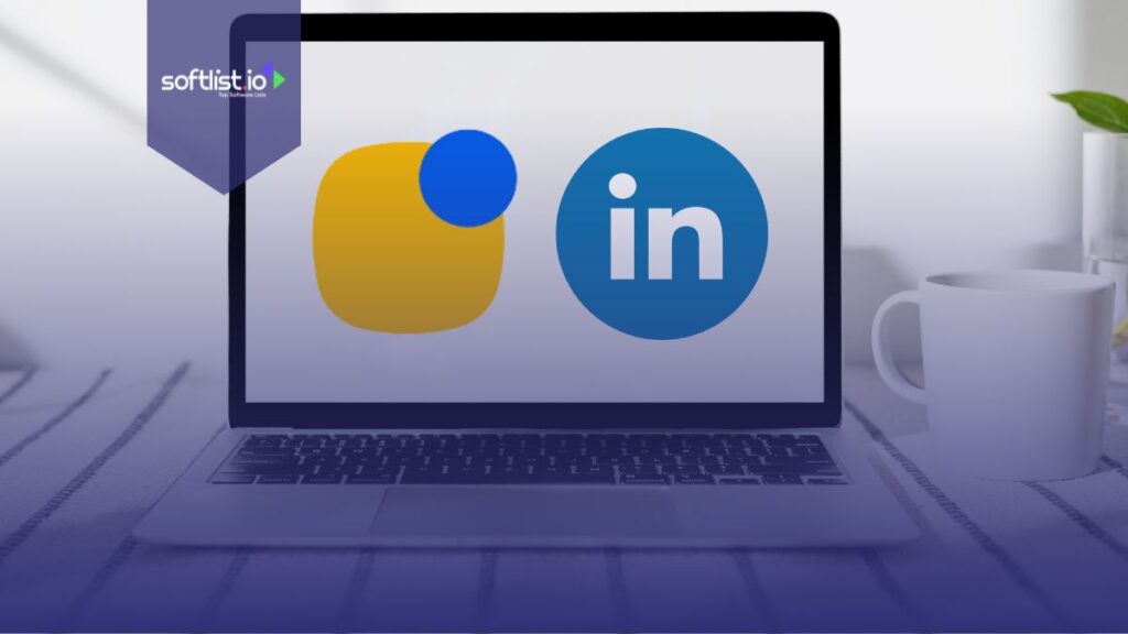 Reply.io logo and LinkedIn logo on a desktop.